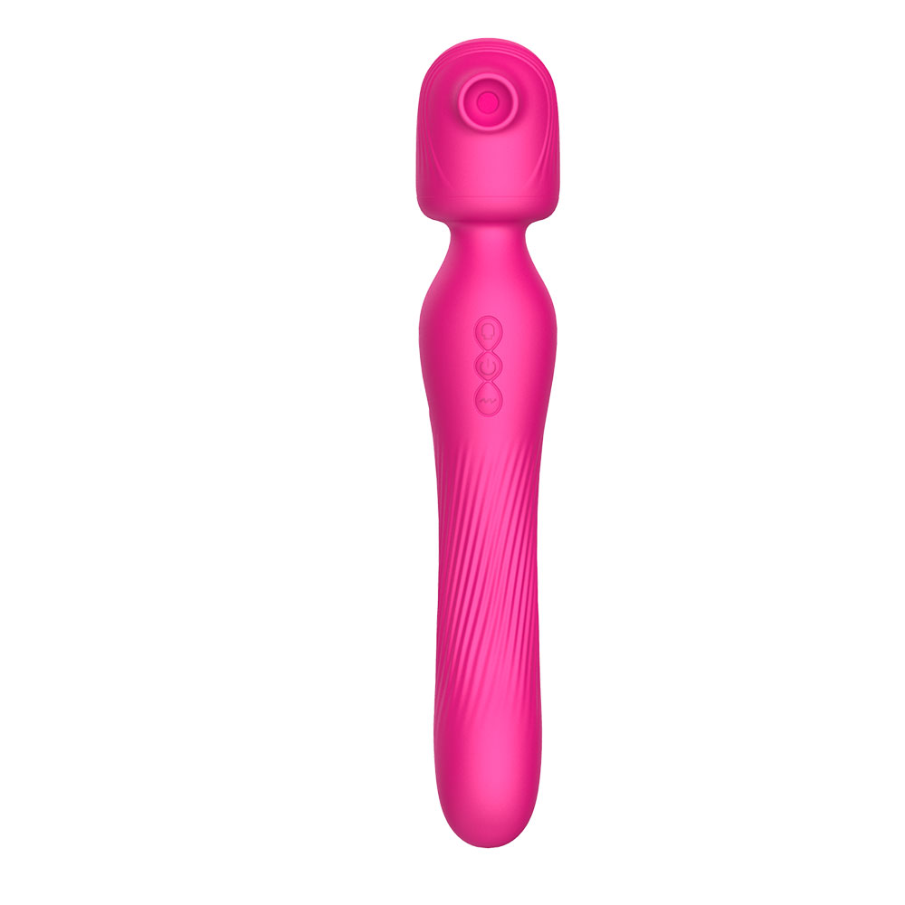 Dual Finierint Silicone Wand cum suctu et vibratione functiones Rose Rubrum